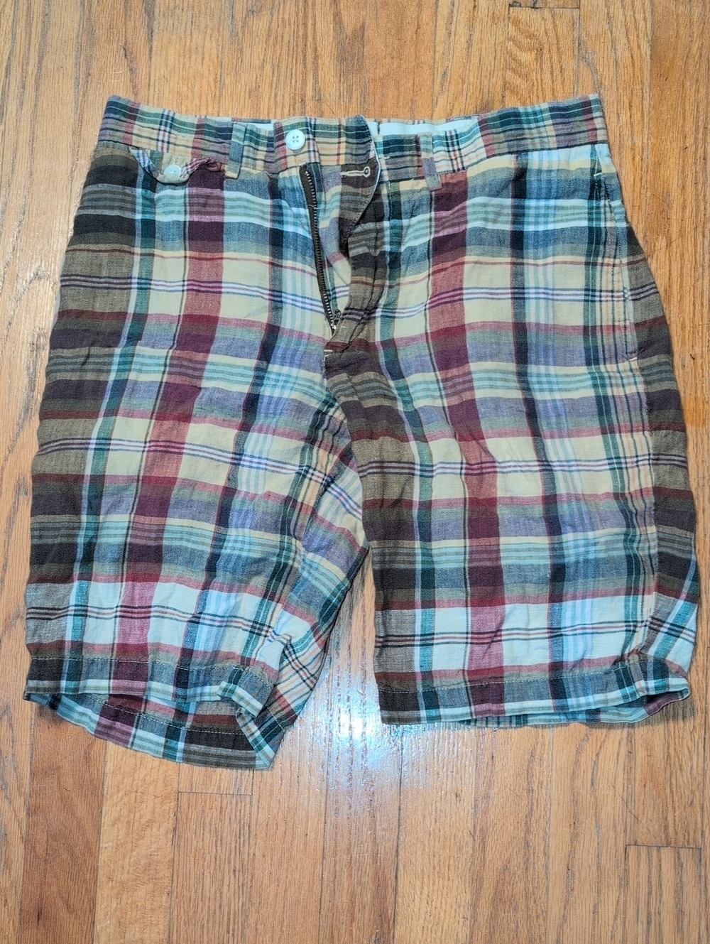 Polo by Ralph Lauren Plaid Cotton Flat-Front Shorts in Blue, Red, Green